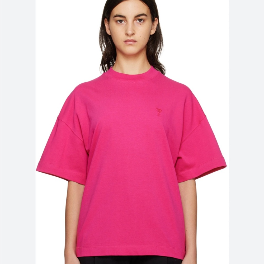 AMI Paris de Coeur Organic Cotton T-Shirt Pink Oversized